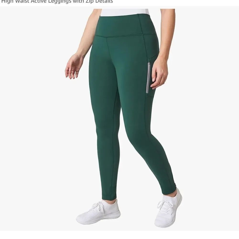 Mondetta Forest Green Leggings with Zip Accent